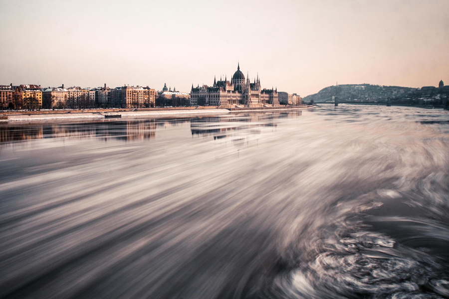 Budapest and ice on Danube River