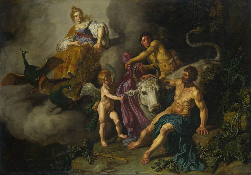 Bức tranh tái hiện cảnh thần Jupiter (tên thần Zeus trong thần thoại La Mã) biến Io thành bò trắng để che mắt vợ. Ảnh: wikipedia.
