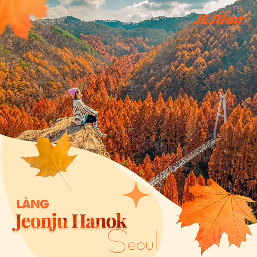 Làng Hanok Jeonju mùa thu lá vàng ở Hàn Quốc