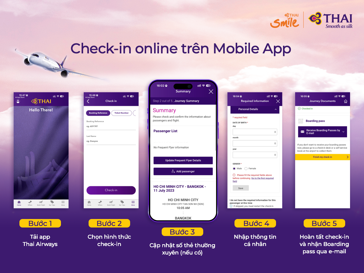 THAI Airways Online checkin trên Mobile App HG Aviation THAI Airways Online checkin trên Mobile App HG Aviation
