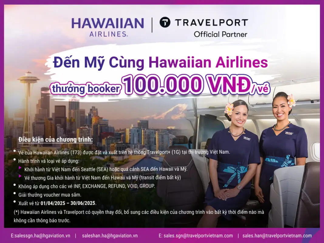 Bay đến Mỹ cùng Hawaiian Airlines – Nhận thưởng ngay 100,000 vnd/vé!